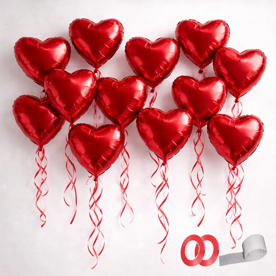 Apintop Foil Heart Shape Balloons 18" Pack 12Pcs Love Balloon Set  for Weddings, Engagement Parties, Love Day, Valentine's Day, Romantic Occasions, and Anniversaries