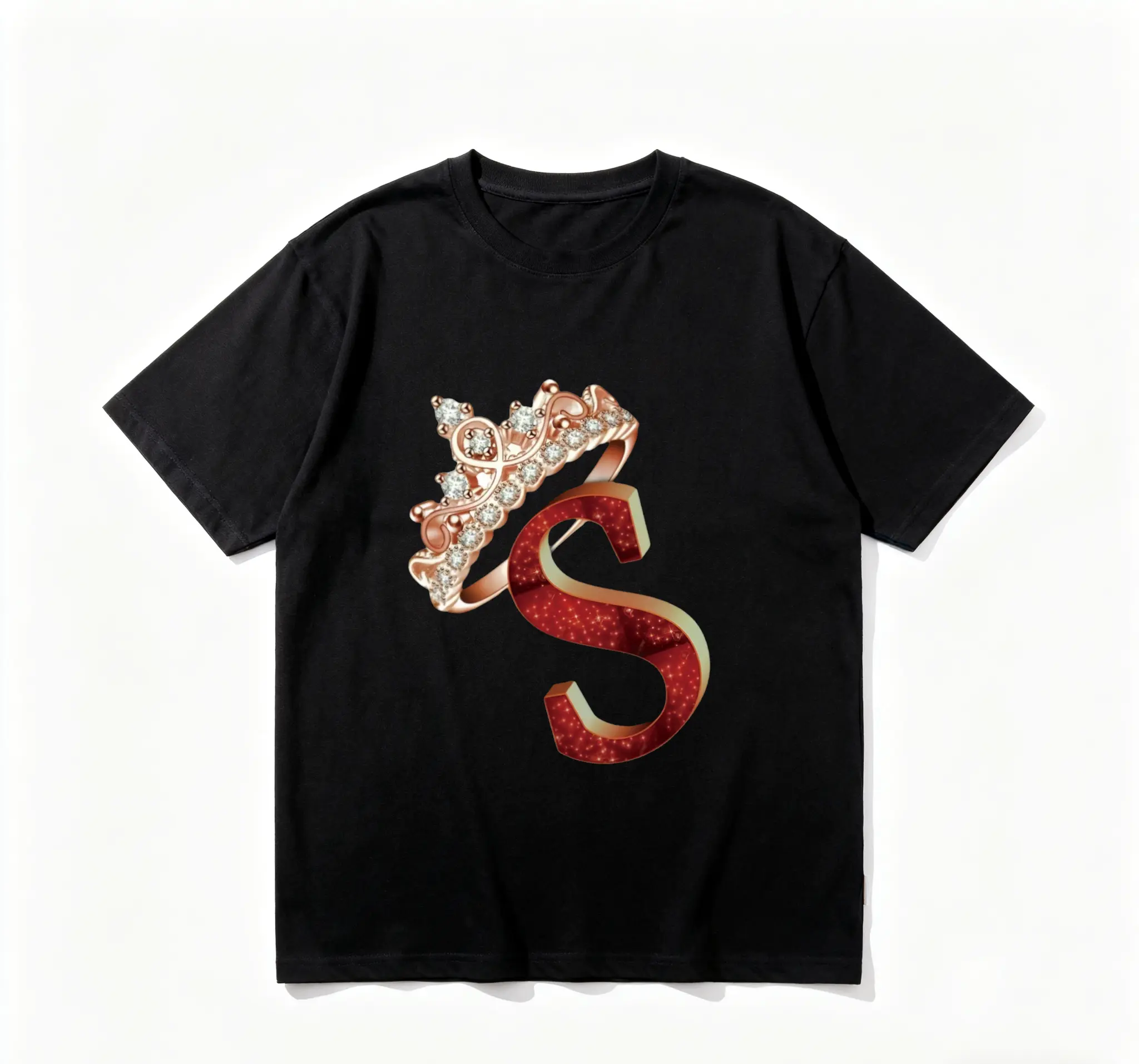 Women's 100% Cotton T-Shirt - Casual Elegant Style Crew Neck Short Sleeve Top with Crown Graphic Print, 3XL Cotton Fabric Tees for Everyday Streetwear & All-Day Ease