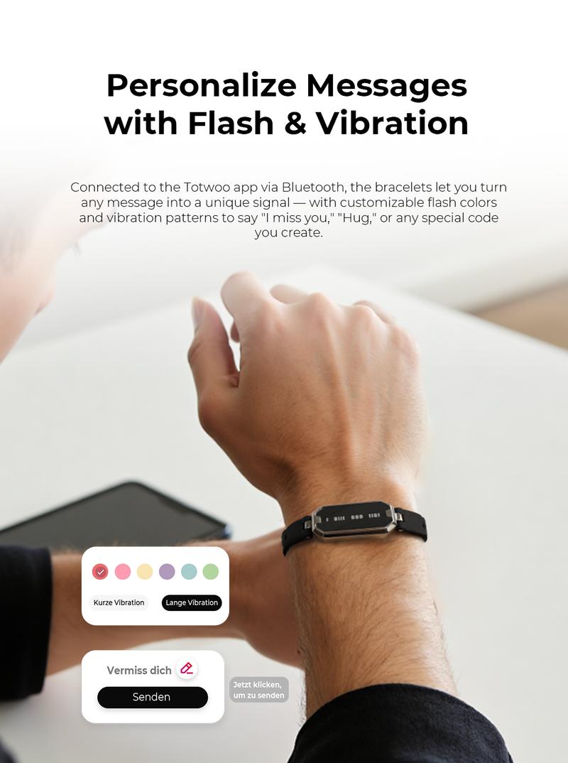 totwoo Morse Love Long Distance Touch Bracelets with Silicone Remote Vibration & Flash Sync Love Connect Gift for Couples Sun&Moon Women Jewelry