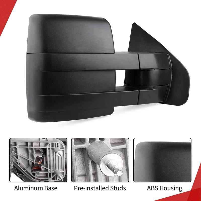 YITAMOTOR Towing Mirrors Car Accessories for Ford F150 Power Heated with LED Signal and Puddle Light Tow Mirrors (Pair set), Replacement for 2007-2014 Ford F150 Series Pickup