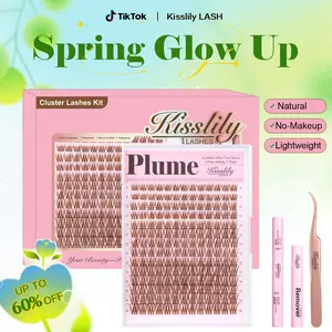 Plume |Kisslily Brown Lashes Natural Lash Clusters With Invisible Band DIY Lash Extension Kit Eyelash Kit with Bond and Seal 8-16mm C Curl Beginner Friendly Individual Lashes Waterproof Long lasting Makeup For Girl Cosmetic #TikTokShopBacktoSchool