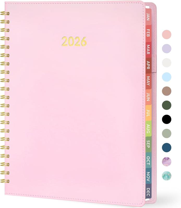 2026 Planner Weekly and Monthly, Jan 2026 -Dec 2026, Vegan Leather Cover Calendar Planner, 8.5" x 11" Agenda with Color Tabs, Inner Pocket, Spiral, 2026 Planner for Office School Supplies