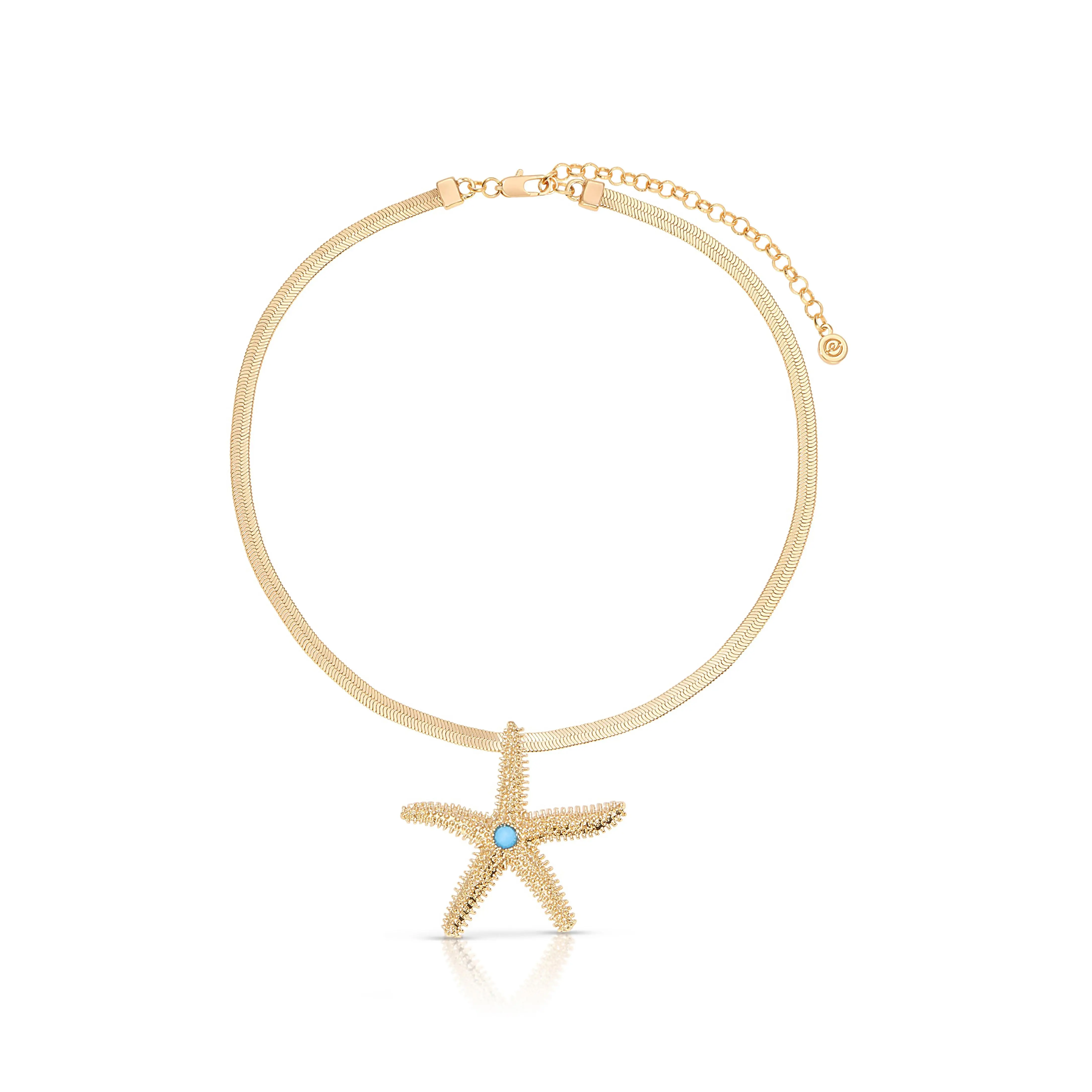 Ettika Mermaid Cove Starfish Necklace 18K Gold Plated Turquoise Starfish Pendant Necklace for Women, Ocean Inspired Beach Jewelry Gift