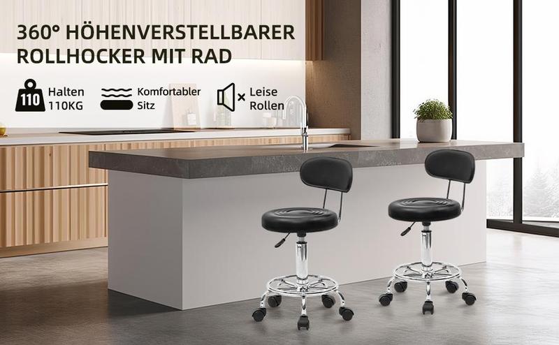 【Valentine's Day gifts】Karlhome Round Adjustable Salon Stools (2 Versions Available) - Backrest-Included & Backrest-Free Options, Black & White Color Choices, Ideal for Bar Counter & Study Room, chair Pu Leather Chair