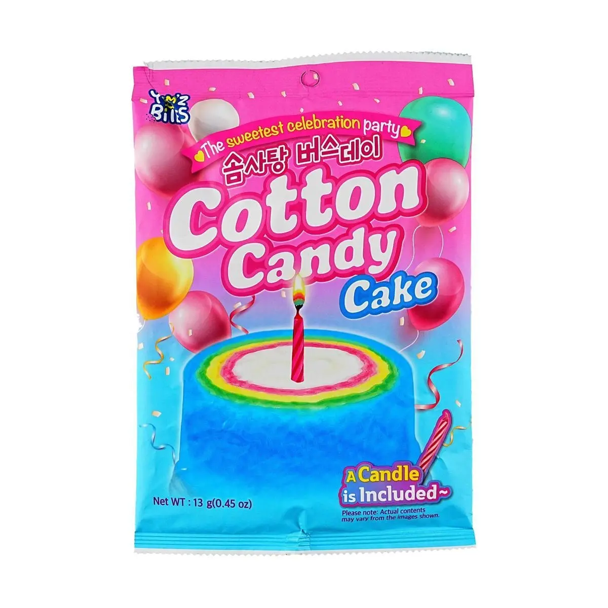 JAYONE Yum'z Bites Rainbow Cake Marshmallows with Birthday Candle - Fun Korean Snack, 13g