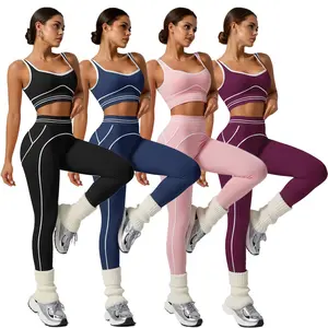 Women's 2 Piece Yoga Set High Waisted Leggings & Slim Fit Sleeveless Top All Season Compression Activewear for Gym Yoga Medium Stretch Crew Neck Solid Color