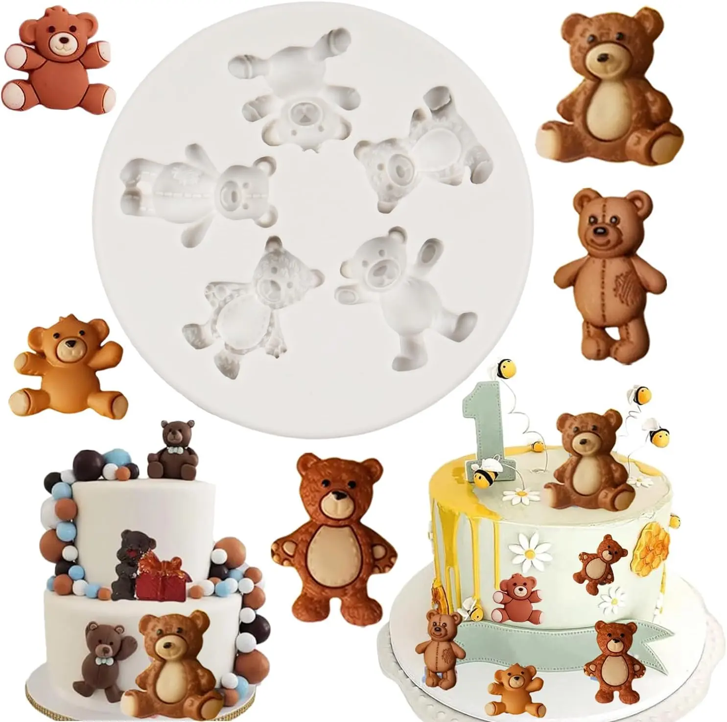 Silicone Bear Baking Mold - Non-Toxic Bakeware, Reusable Animal Mold for Cake Decoration, Cupcake Toppers, Polymer Clay, Gum Paste, Candy Pudding