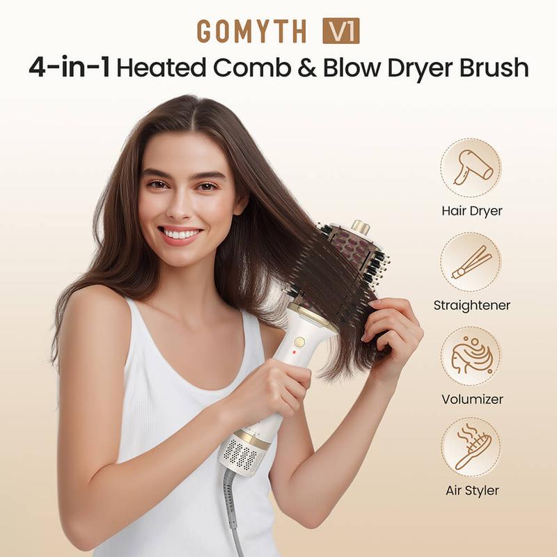 GOMYTH V1 Upgraded 4-in-1 Blow Dryer Brush with Heated Comb - Volumizer Hair Dryer Brush for Hair Drying & Styling, Salon Blowouts, Frizz-Free Shiny Hair, Reduced Heat Damage, Suitable for All Hair Types
