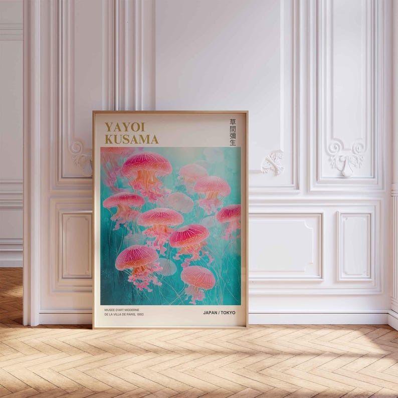 Yayoi Kusama Pink Jellyfish Poster Japanese Wall Decor Pink Medusas Illustration Modern Art Print Museum Giclée Print Museum Poster