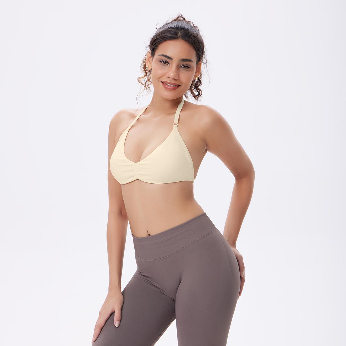 OQQ Womenswear 2-Piece Sports Top Halter Neck For Women Sexy Sleeveless Pleated Bra Adjustable Neck Removable Padding Perfect For Yoga SpringStatements