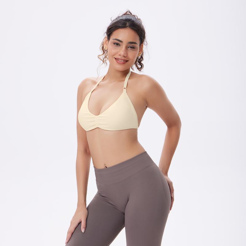 OQQ Womenswear 2-Piece Sports Top Halter Neck For Women Sexy Sleeveless Pleated Bra Adjustable Neck Removable Padding Perfect For Yoga