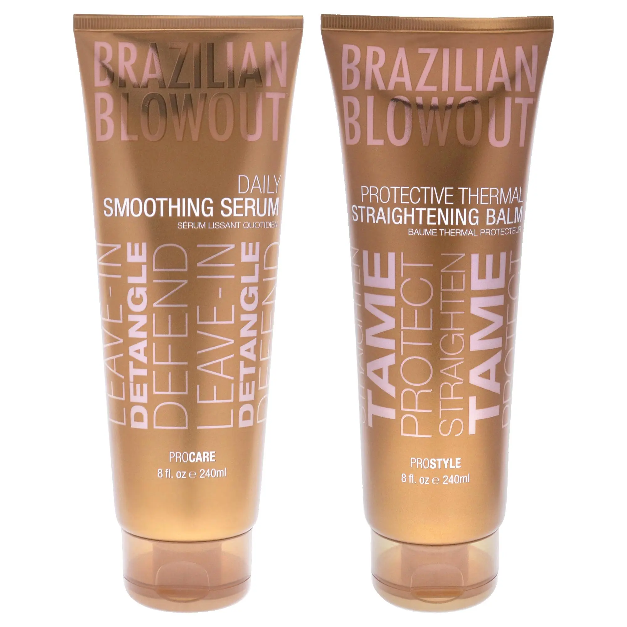 Brazilian Blowout Unisex Hair Care 2-Piece Kit - Acai Daily Smoothing Serum (8oz), Protective Thermal Straightening Balm (8oz) for Daily Application, Thermal Protection Kit Set, Two Piece Set, Apply Daily