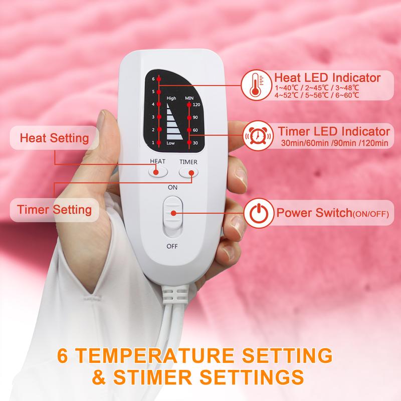 Heating pad, 24x12in targeted precise application, 6-speed temperature adjustment, 4 timing options, fast heating, automatic shutdown, portable - machine washable, suitable for neck heating, back, legs, abdomen, knees, ideal holiday gift, Christmas gift