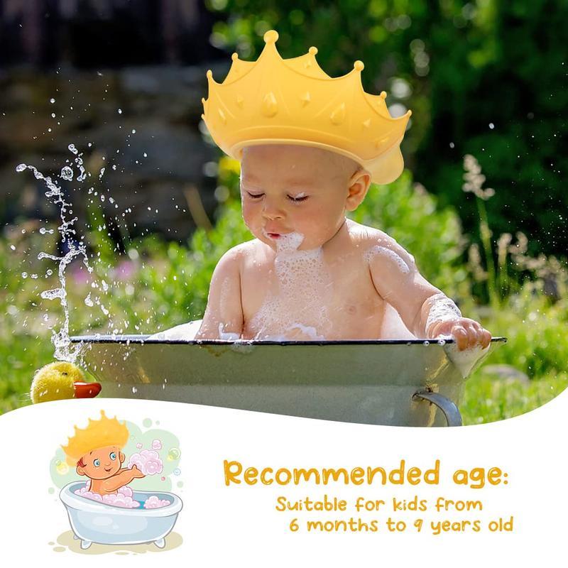 [Holiday Haul] Cute Cartoon Crown Baby Shower Cap – 1 Pack, Reusable Soft Silicone, Comfortable & Protective for Eyes and Ears, Perfect for Kids and Home Bath Time