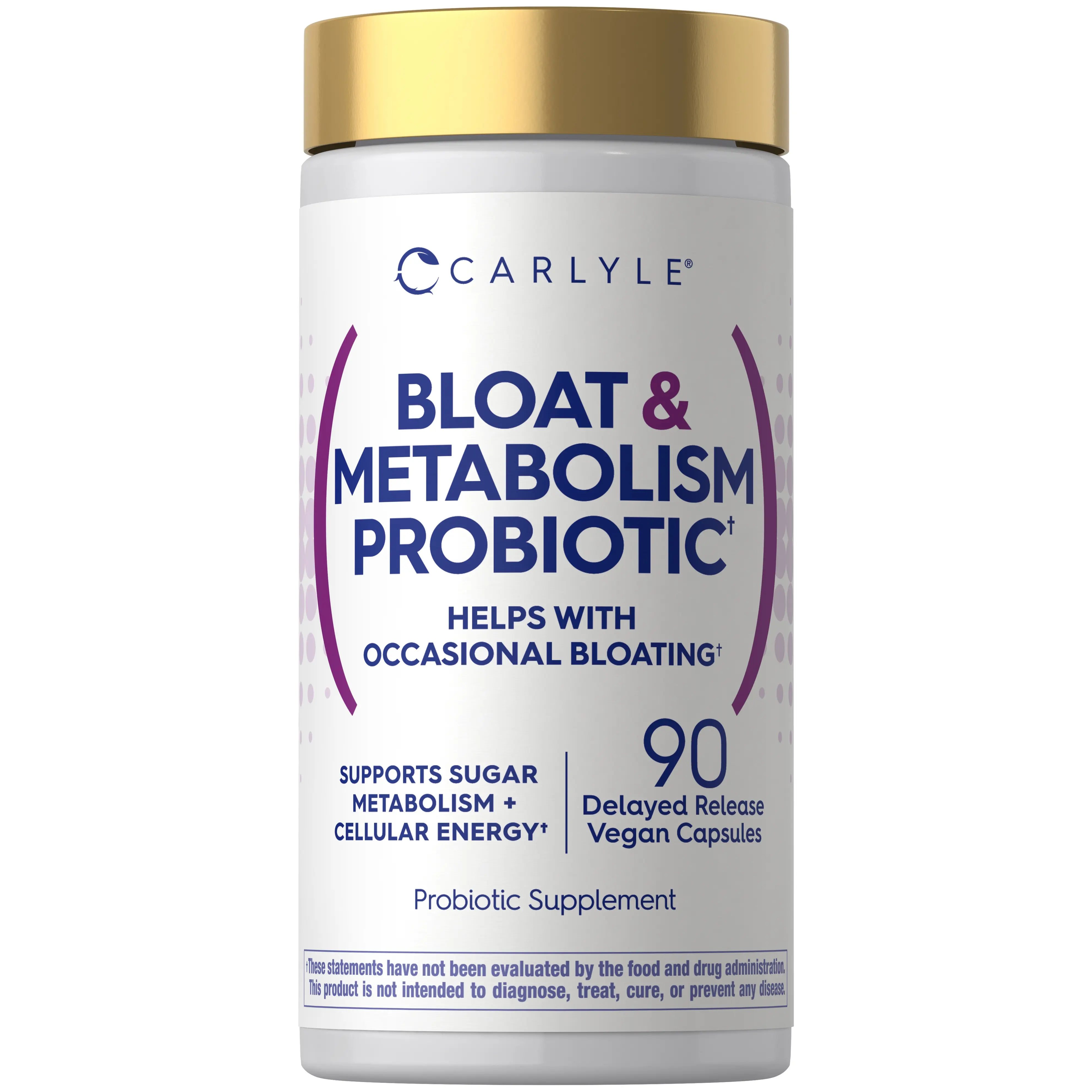 Carlyle Bloat and Metabolism Probiotic | 90 Capsules | Bloating Relief Formula | Sugar & Cellular Energy Support | for Women and Men | Vegan, Non-GMO, Gluten Free