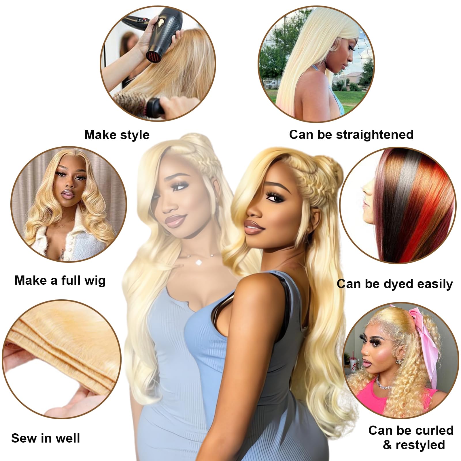 [Ashine] 12A 1B/613 T1B/P4/27 Peekaboo Highlight Human Hair Bundles 100% Virgin Vietnamese Hair Tangle-Free, No Shedding, Can Be Dyed & Styled