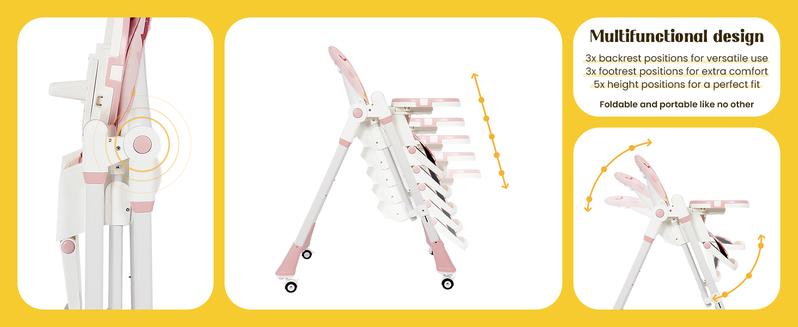 High Chair & Cradle For Children's,Multifunctional 8-in-1 Adjustable High Chair with Removable 3-Position Adjustable Tray, stain resistant Stability Structure & 3-Point Safety Harness,Dining Room Furniture