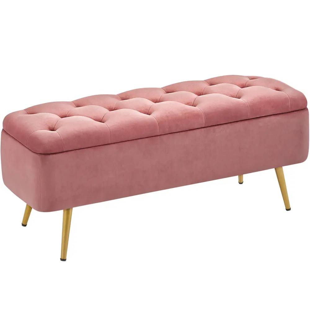 Costoffs Ottoman 42 Inch Storage Bench Footstool Bench with Hinged Storage Compartment Folding Polyester Boucle Bench Upholstered Bedroom Benches Entryway