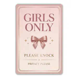 Girls Only Sign for Bedroom Door, 8x12 Aluminum Metal Wall Sign, Pink Preppy Coquette Room Decor for Teen Girls, "Please Knock/Privacy Please" Cute Door Sign for Dorm Bathroom Bedroom