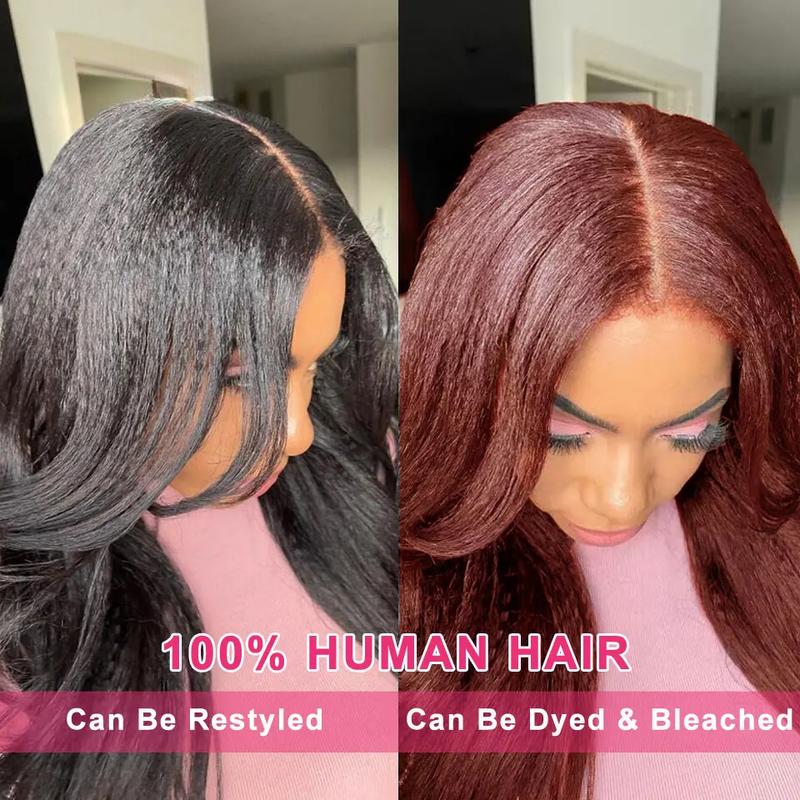 Kinky Straight 13x6 Lace Front Human Hair Wigs Invisi Strap 360 Full Lace Glueless Wig Kinky Straight Pre Cut Pre Plucked 360 Lace Frontal Wig 180 Density Brazilian Yaki Straight Glueless Wig For Black Women