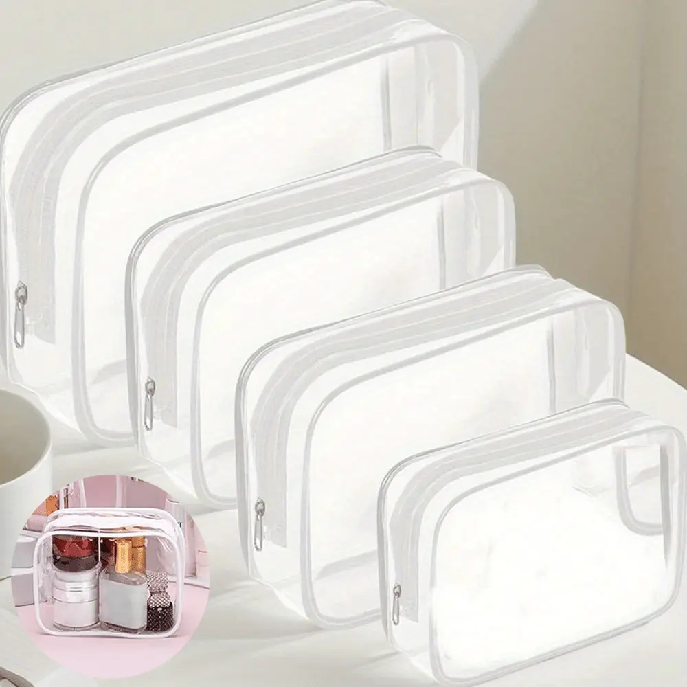 4 Pieces Clear Pouch Clear Make Up Bag for Women Men Plastic Cosmetic Bags With Zipper PVC Waterproof Makeup Bag Travel Toiletry Bag Organizer for Travel Vacation Bathroom Organizing Gifts