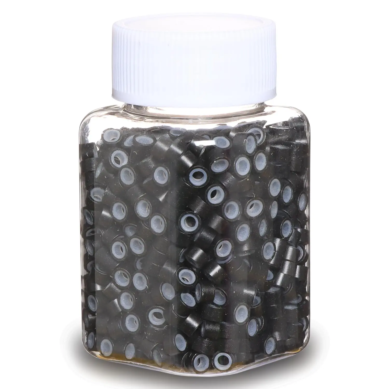 Black-Colored 1000pcs 5mm Hair Extentions Beads, Silicone Lined Micro Rings Links, I Tip Weft Sew in and Hair Tinsel Beads for Hair Extensions