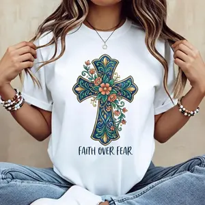 Cotton Casual Round Neck Short Sleeve Summer T Shirt Featuring Vibrant Cross and Bow Design He Is Risen Graphic Tee Machine Washable Not Dry Clean Made in USA Beautiful Easter Fashion T Shirt