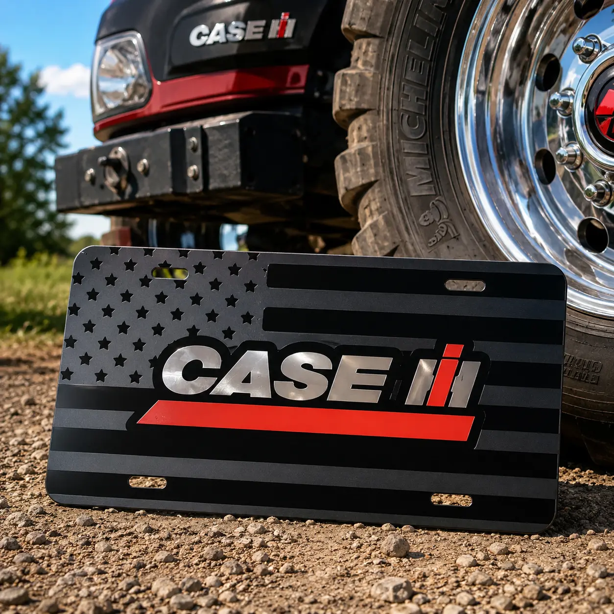 Case IH Vanity License Plate | Black American Flag Case IH Front License Plate | Farm Tractor Metal Auto Tag | Agricultural Truck Decor | Gift for Farmers and Case IH Enthusiasts