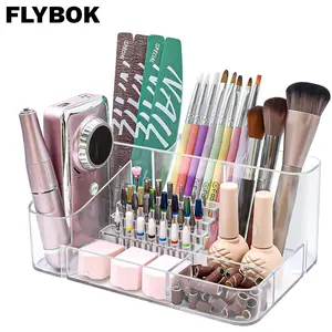 Flybok Clear Portable Makeup & Nail Drill Bits Organizer Dual Use Cosmetic Box Nail Drill Holder Nail Drill Organizer & Cosmetic Storage Case