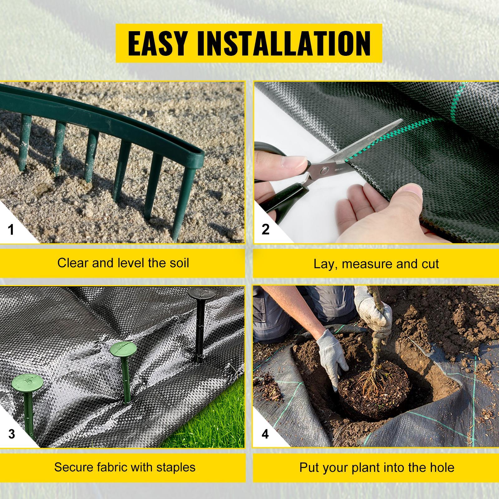 VEVOR 6FTx300FT Premium Weed Barrier Fabric Heavy Duty 3.2OZ, Woven Weed Control Fabric, High Permeability Good for Flower Bed, Geotextile Fabric for Underlayment, Polyethylene Ground Cover