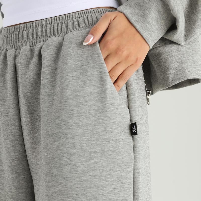 KatchMe Women's Leisure Solid Color Hooded Zipper Hoodie & Wide Leg Trousers Co-ord, Basic Two Piece Outfits for Fall & Winter, Cozy Versatile Set(2)