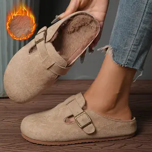 Women’s winter warm slip-on mules with thick platform sole — round toe — cushioned thickened sole suitable for all weather; wide widths available (casual & dressy); women’s shoes clearance; slippers clearance sale (local).