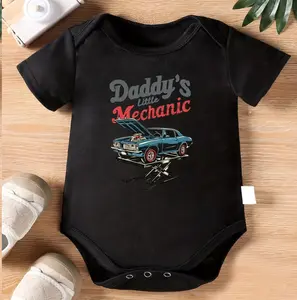 1pc Baby Bodysuit - White Cotton Infant Onesie with "Daddy's Little Mechanic" Print - Soft Baby Clothes for Newborns & Toddlers