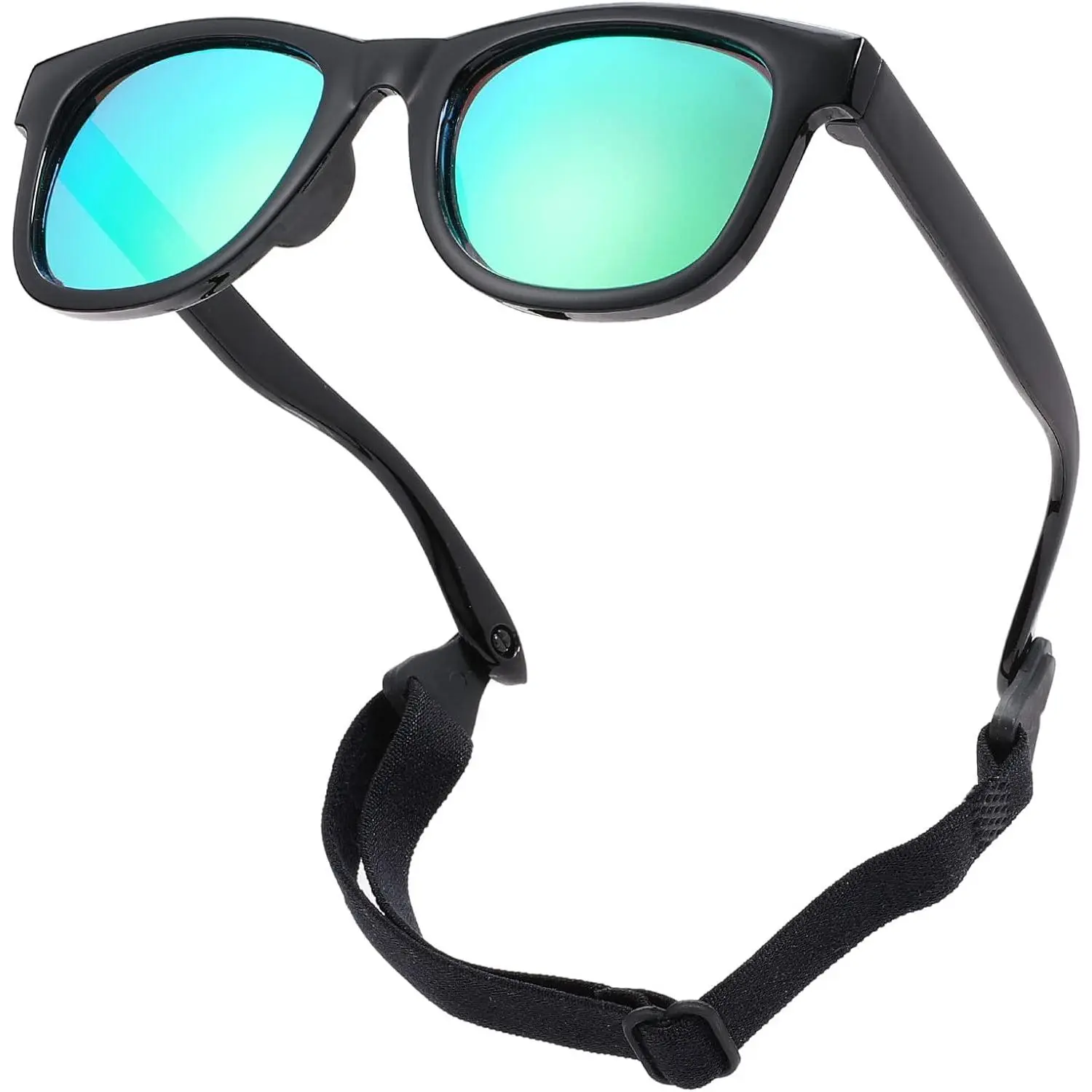 Polarized Baby Sunglasses with Bendable Frame, Bendable Strap for Boys, 0-24 Months Unisex Kid Eyewear, Flexible Toddler Sunglasses, C2 Matte Black/Gray