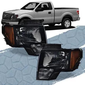 CROSSDESIGN Headlights Lamp Aftermarket Left & Right Black Fit For 2009-2014 Ford F150 F-150