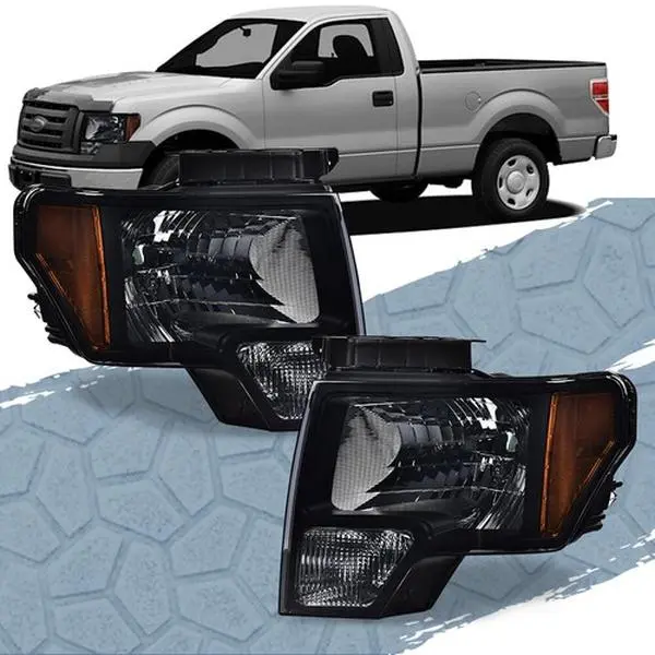 CROSSDESIGN Black Vehicle Replacement Headlamps, Left & Right Aftermarket Driving Lights Fit For 2009-2014 Ford F150 F-150