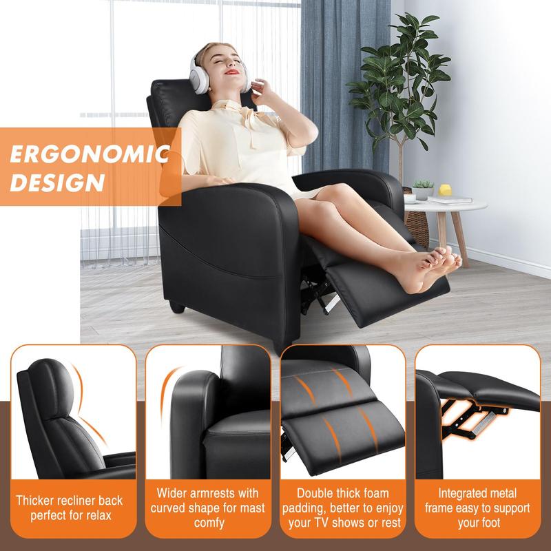HomeSquad Recliner Chair for Living Room, Massage Recliner Chair Winback Single Sofa Home Theater Chairs Adjustable Modern Reclining Chair with Padded Seat Backrest for Adults