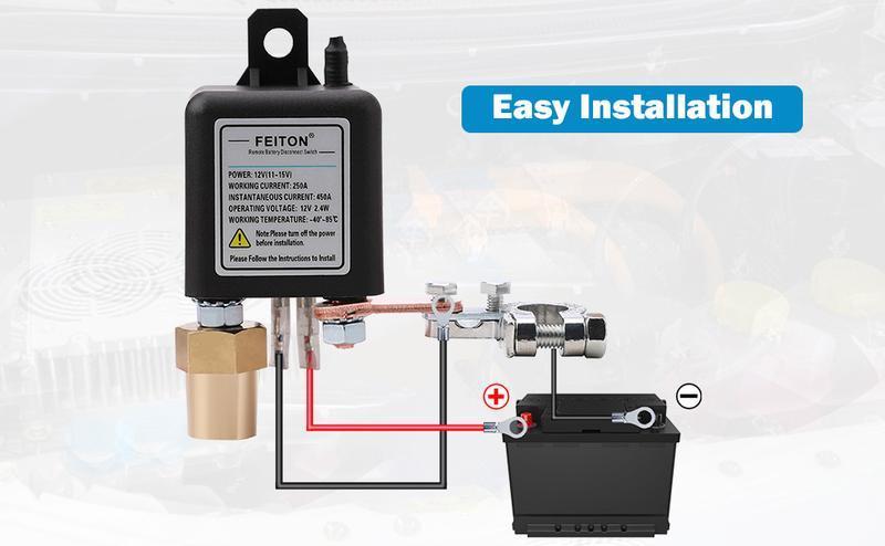 Remote Battery Disconnect Switch 12V Battery Kill Switch 250A Anti-Theft Isolator with Remote Control and Battery Negative Cut Off Function Convenient Remote Battery Disconnect Switch 12V Battery Kill Switch 250A Anti-Theft Isolator with Remote Control and Battery Negative Cut Off Function Convenient