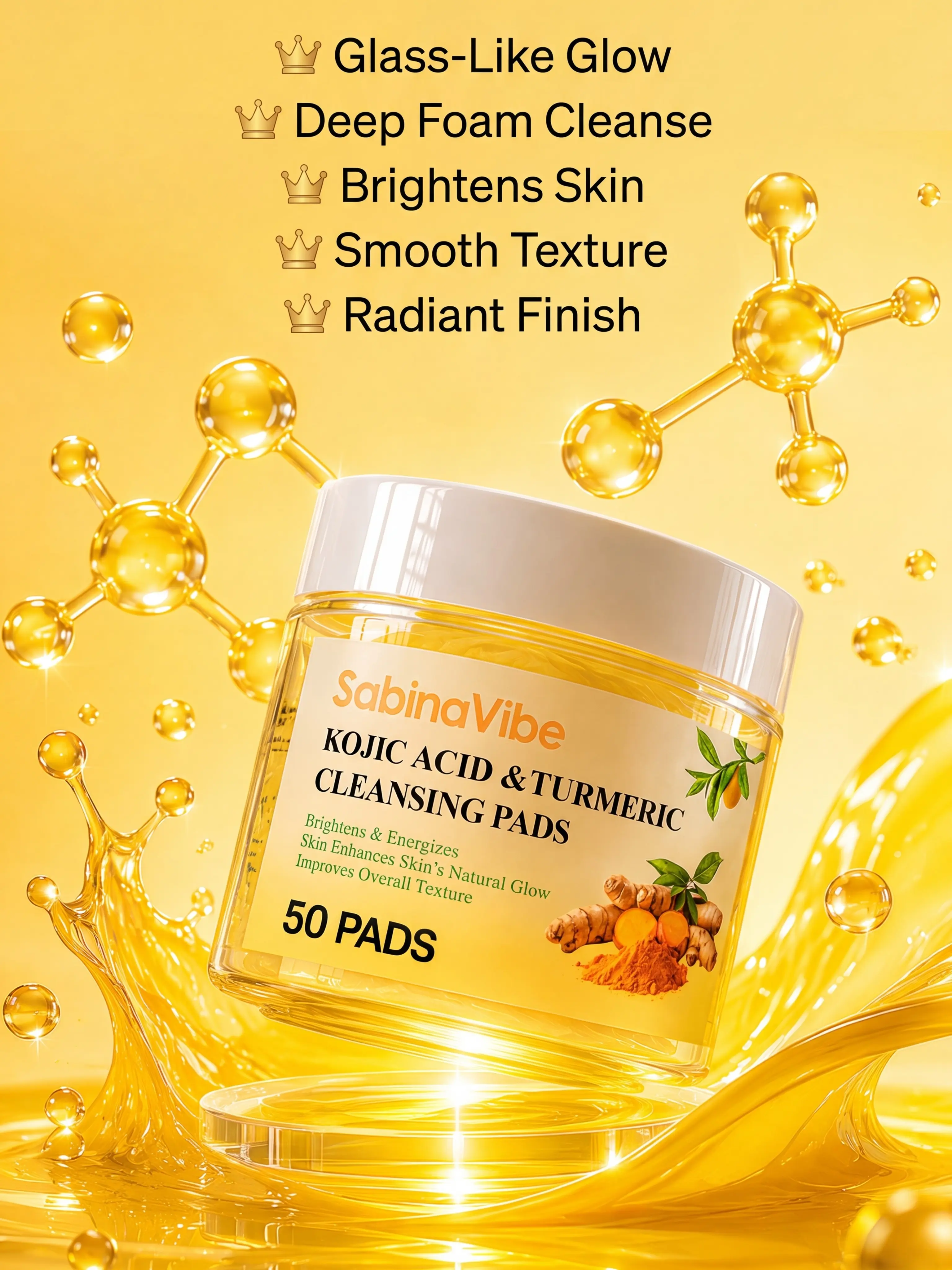 Sabina Vibe Kojic Acid & Turmeric Compressed Wipes Facial Cleansing Pads (50 Count) - Face Makeup Remover, Impurity Remover for Fresh Complexion, Compressed Wipes Face Makeup Remover