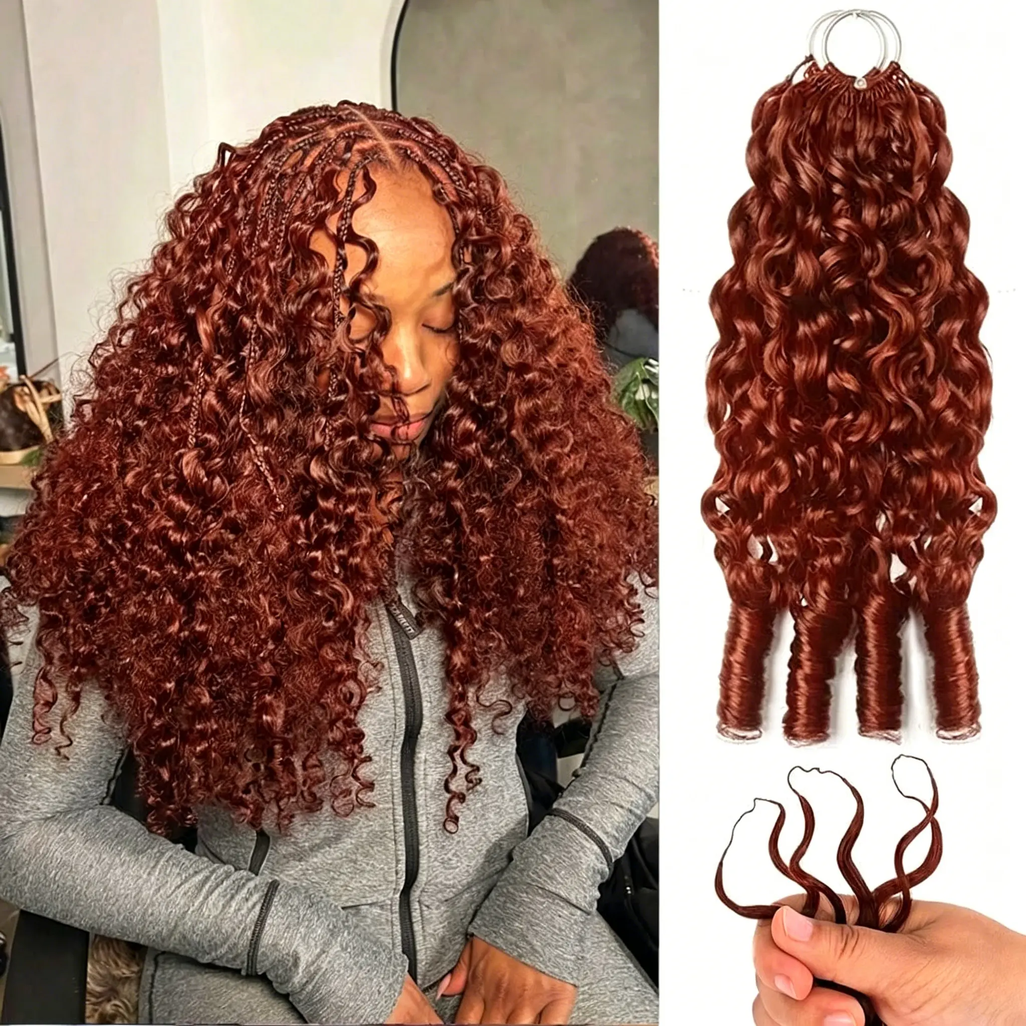 Ginger Orange Color Human Hair Burmese Curly Crochet Human Hair 33# Color 1Pcs/50g Kinky Curly Bundles Human Hair 100% Unprocessed Weave 3c4a Water Wave With Spiral Curly End