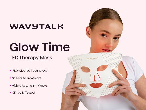 Wavytalk Glow Time LED Therapy Face Mask for Anti-Fine Line, Anti-Acne, and Skin Rejuvenation with Red, Near-Infrared Light, Blue and Amber Light,Perfect Gift