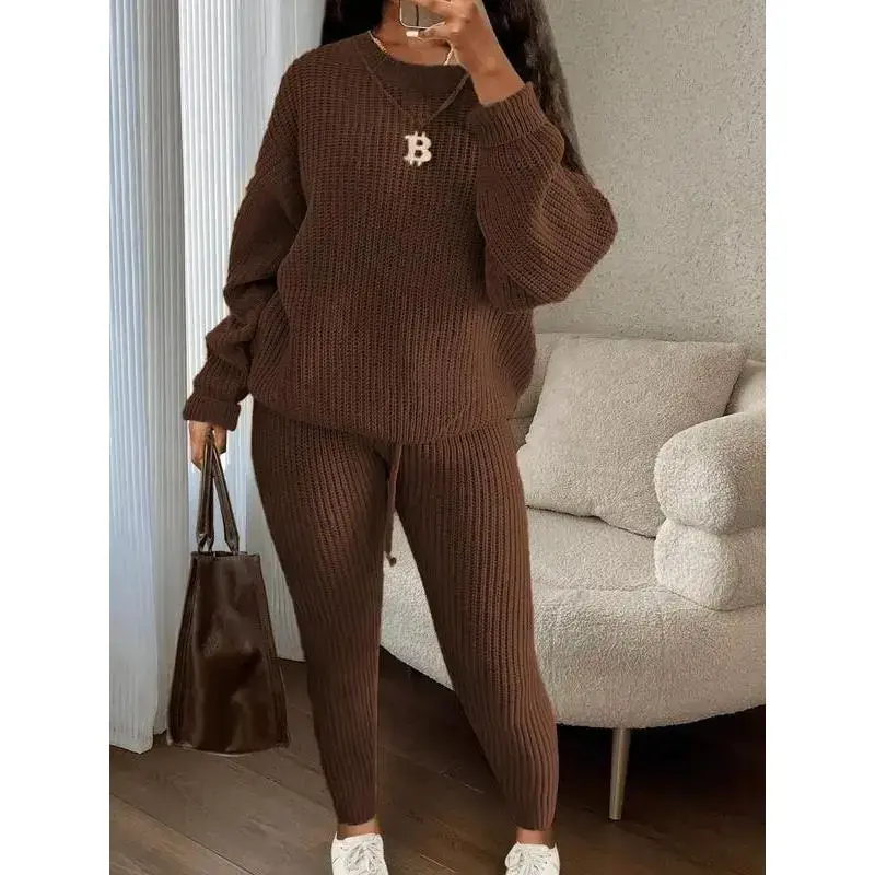 Women's Knit Sweater & Drawstring Pants Set, Cozy Two Piece Outfits, Matching Sets Women, Fall Tops, Winter Outfits, Lounge Wear, Sweatsuit Set Outfit, Comfort Hoodies, Casual Outfits Women, Fashion Outfits, Women's