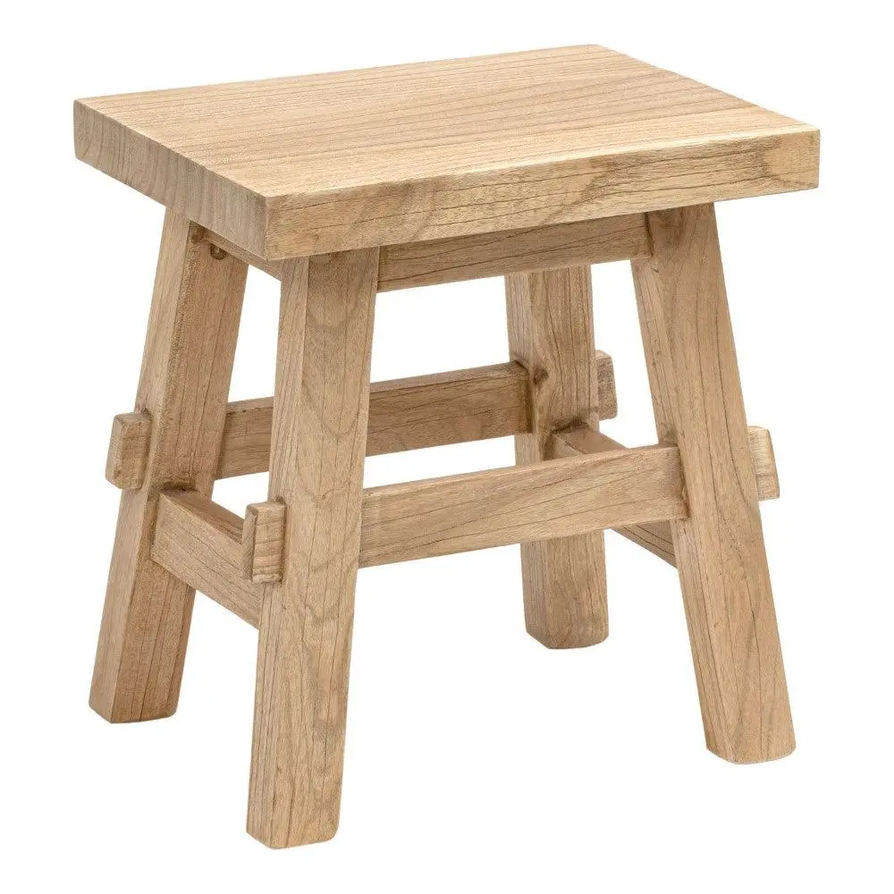 Revine Handcrafted Rustic Farmhouse Wooden Accent Stool - Solid Mindi Wood 16-9 Design, Solid Frame, Unadorned Finish, Versatile Aesthetic, 275 lbs Weight Capacity, Indoor Furniture for Any Room, Classic, Single Person