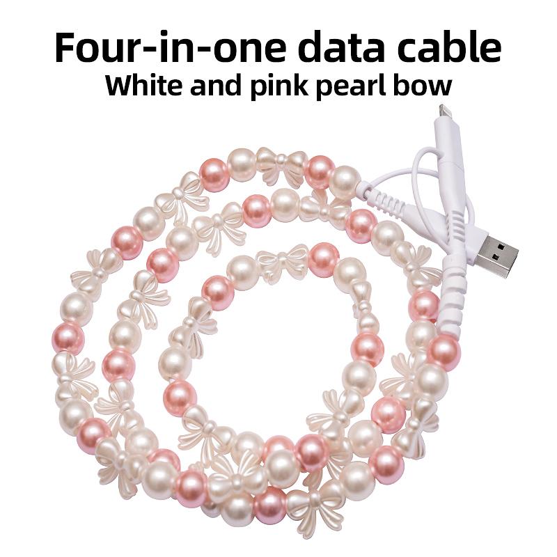Stylish Pearl-Bead Shine Charging & Data Cable - Functional Mobile Phone Accessory, Compatible with iPhone Lightning, Samsung Type-C & All Smartphones