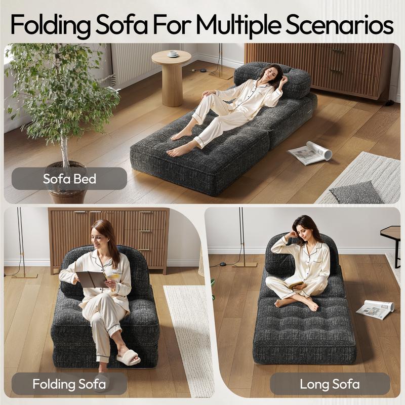 [New Year Deals] Folding Boneless Sofa Bed with Pillow, Convertible Comfy Couch Bed for Adults Home Lounge and Gaming, Modern Comfortable Design for Apartment Living Room Bedroom, Single, Smooth Velvet, Gifts for Everyone: Kids, Him, Her, Mom & Dad