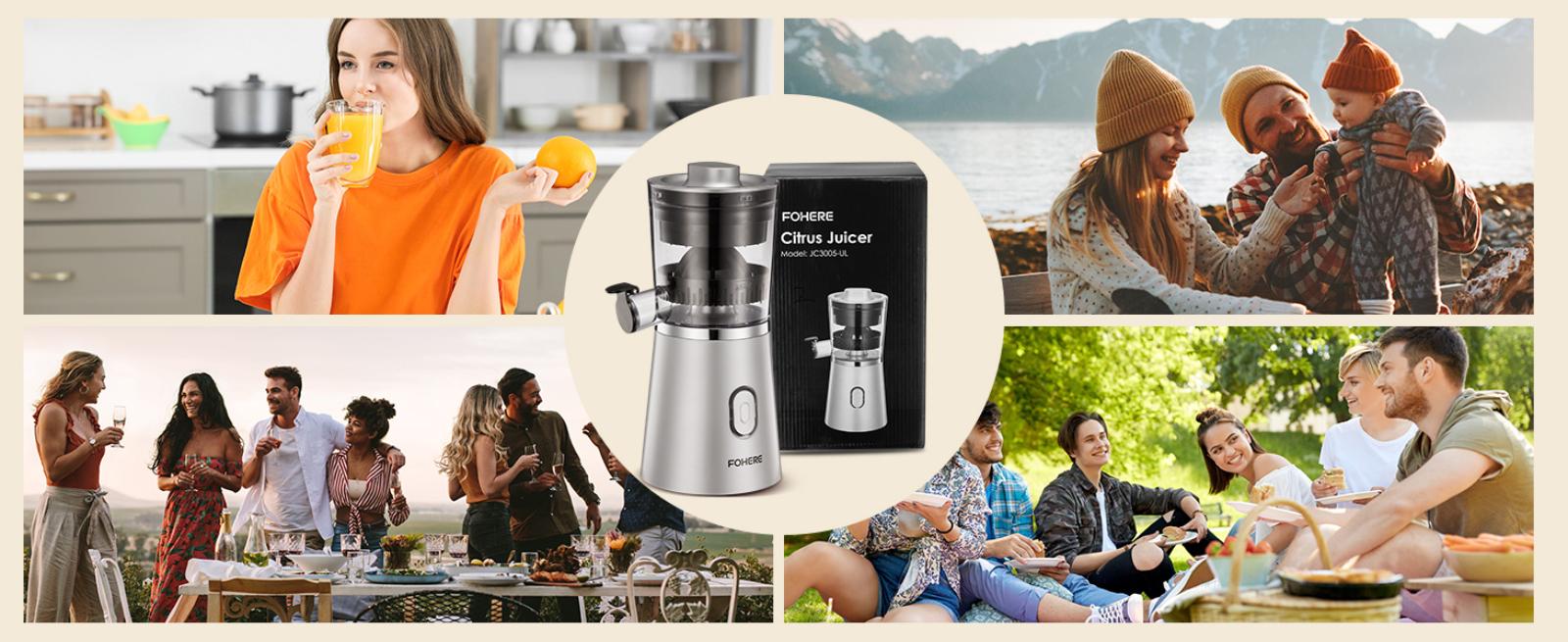 FOHERE Electric Citrus Juicer Hands Free, Orange Lime Grapefruit Juicer Squeezer, One Touch Operation, Easy to Clean Juice Maker