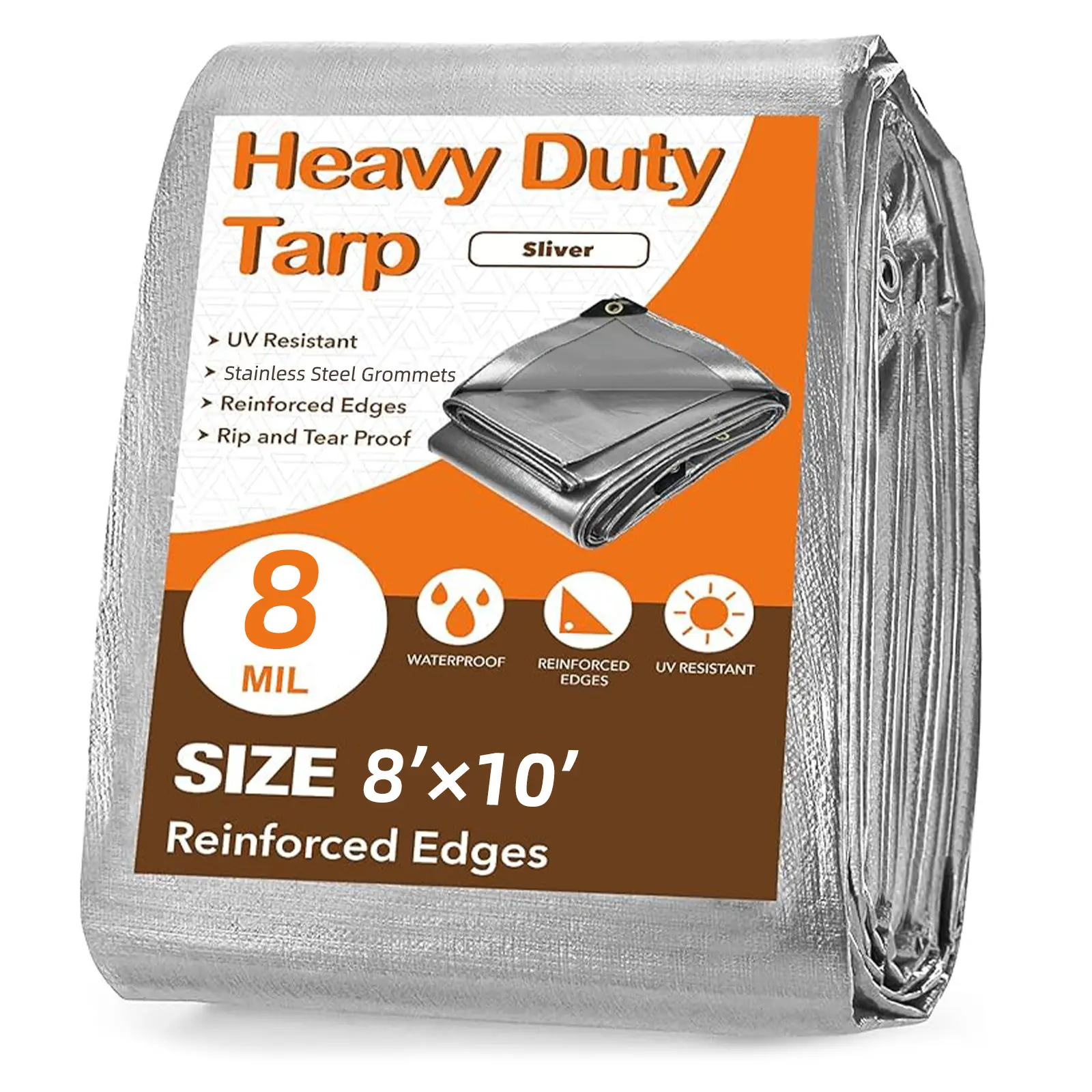 8Mil Heavy-Duty Double Silver Tarp with Reinforced Edges, High-Density PE, UV-Resistant, Rip and Tear Proof, Reusable Folds, Outdoor Covers for Swimming Pools, Boats (Sports & Outdoor, Camping & Hiking Tents & Accessories)
