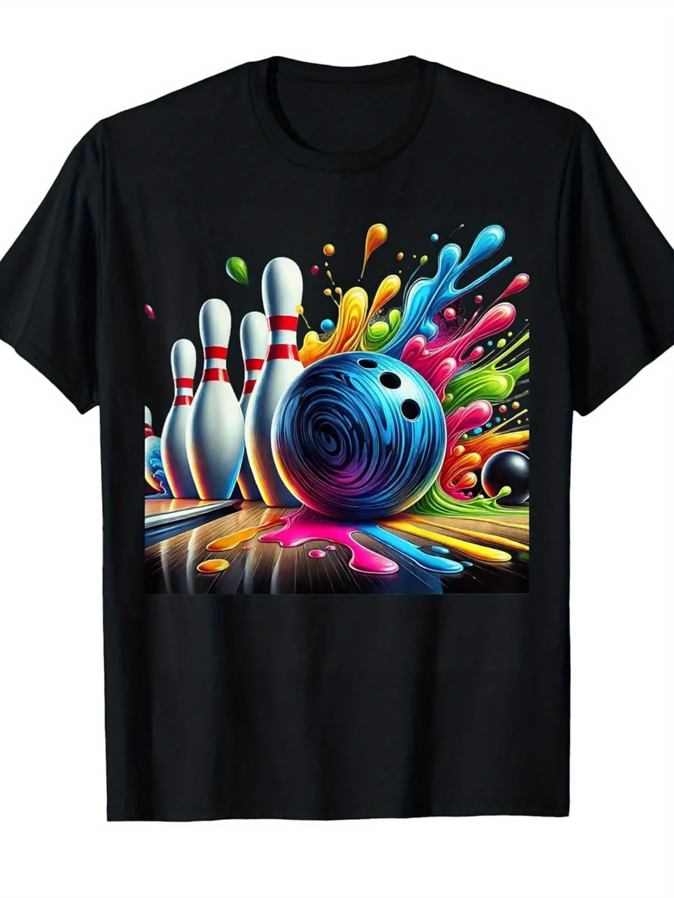 Cotton Men'S & Women'S Retro Bowling Tie-Dye Graphic T-Shirt - Vibrant 60s/70s Inspired Bowling Pin & Design, Unisex Crew Neck Short Sleeve Casual Tee for Bowling Enthusiasts, Themed Parties & Casual Attire - Soft Breathable Fabric