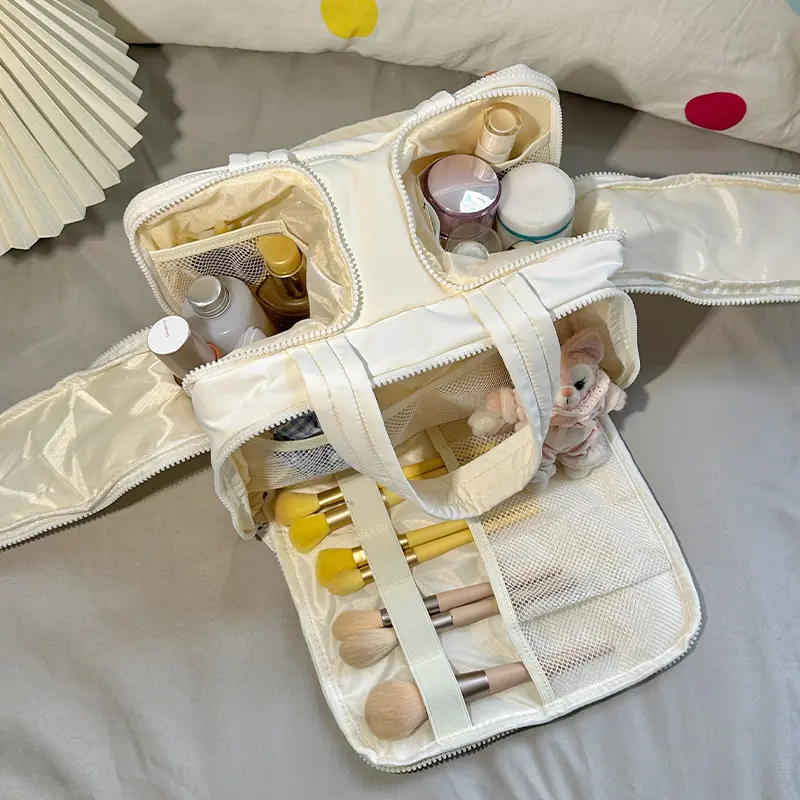 Beige - Four open Makeup Bag