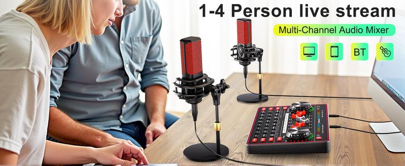 Tenlamp G3-Q8 Podcast Microphone bundle Live Sound Card Streaming Audio Mixer, Podcast Equipment with Voice Changer/Audio Interface for Live Streaming/Singing/Content Creation, with Voice Effects Soundboard